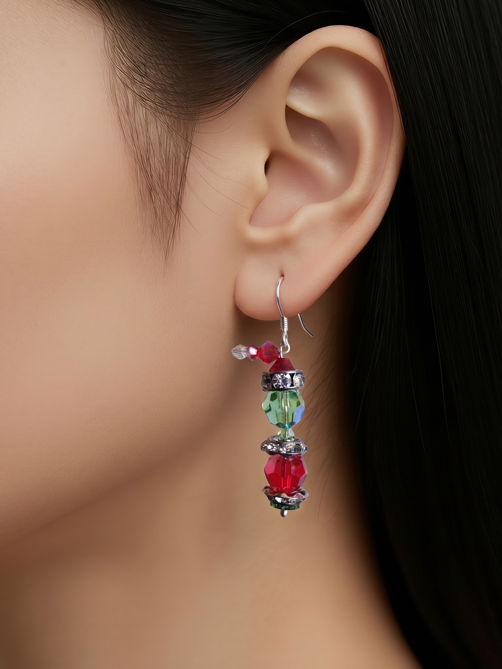 Grinch Red and Green Crystal Drop Earrings